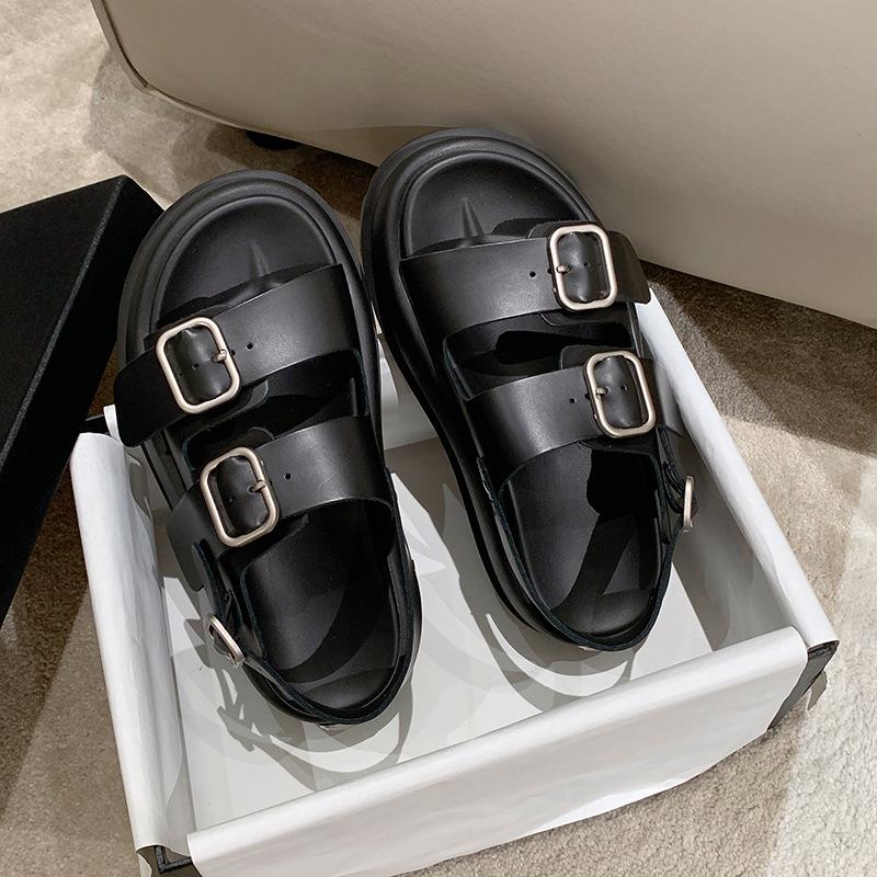 

Модные новые летние босоножки на платформе с металлической пряжкой, женские босоножки, модные узкие босоножки на толстой подошве, элегантные женские 35-40 40 чёрный
