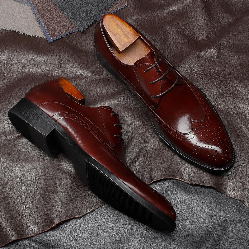 Spring and Summer British Bullock Youth Leather Shoes Men's Carved Feet Lace-up Business Leisure