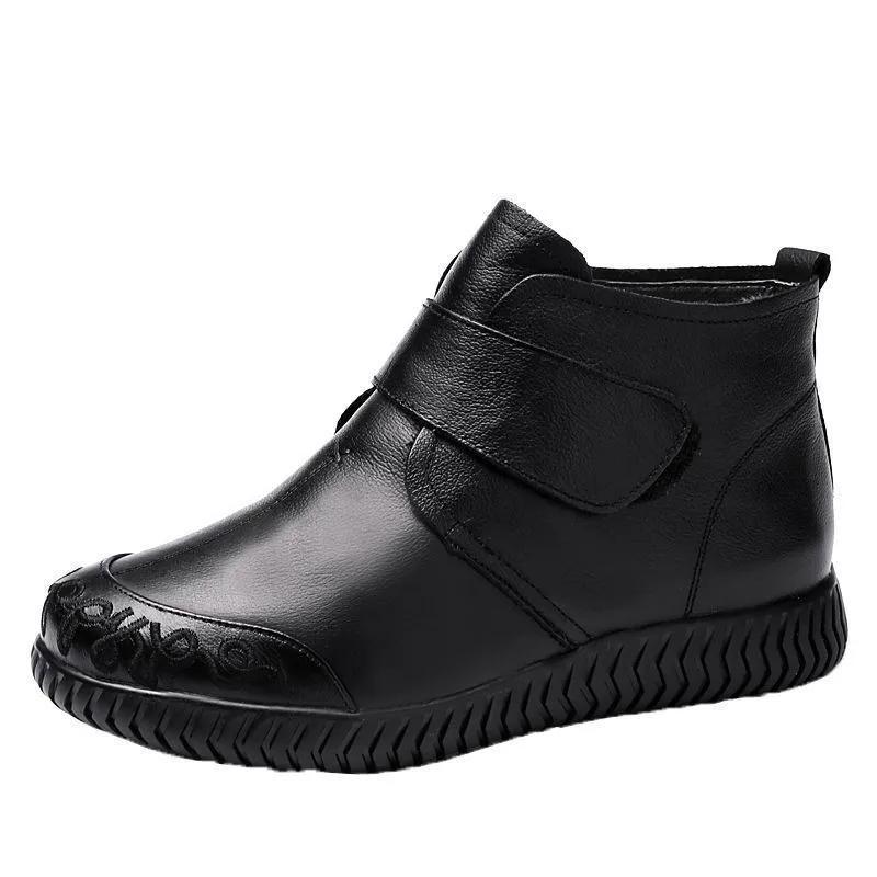 Damen Echtleder Stiefeletten Dicke Sohle Plüschschuhe Damen Winter Warme Schuhe Mode Cooles Schuhwerk Größe 35-41