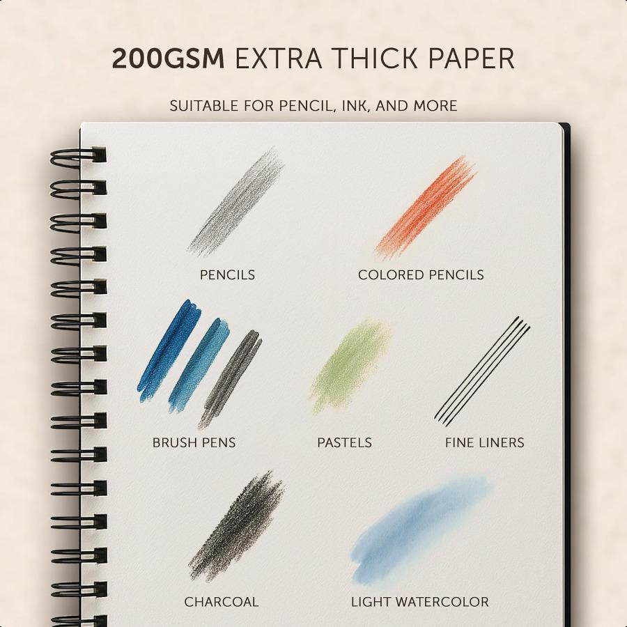 

Художественный альбом в твердой обложке 200 г/м² Очень плотная бумага Большой альбом для эскизов на спирали для рисования и смешанной техники Блокнот для эскизов Художественный альбом 8 United States