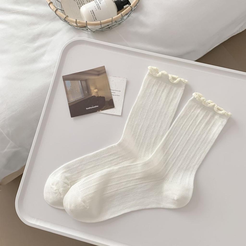 Summer Lace Mesh Socks For Women Girls Cotton White Retro Thin Breathable Mid Length Sock Girls Fashion Sweet Loose Comf Socks