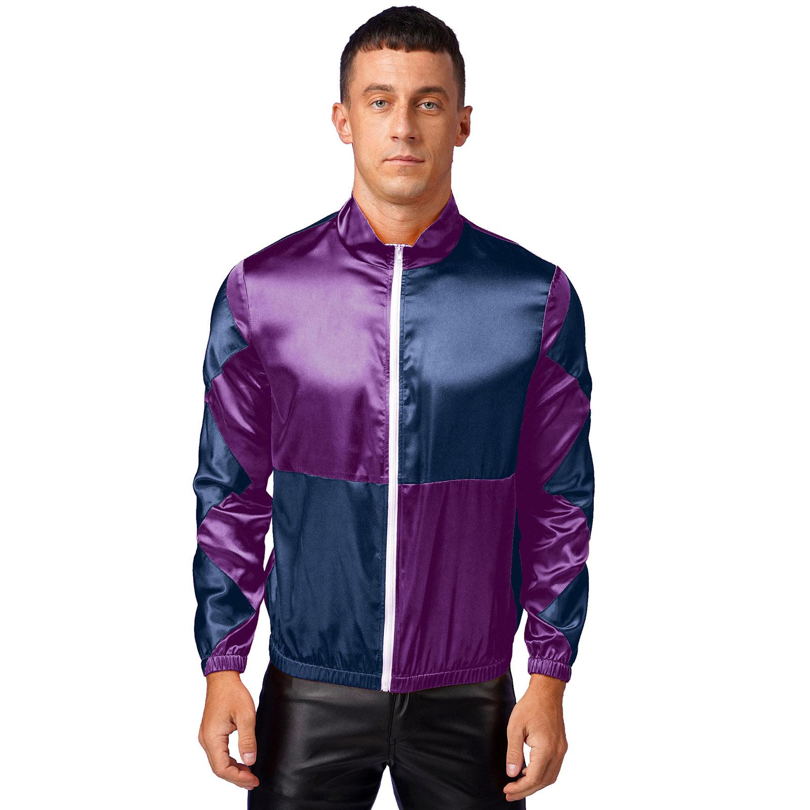 Heren Jockeys Paard Kostuum Satijnen Jassen Ritssluiting aan de Voorkant Contrasterend Schakbord Bovenkleding Paardentrainer Halloween Cosplay Feestjas M