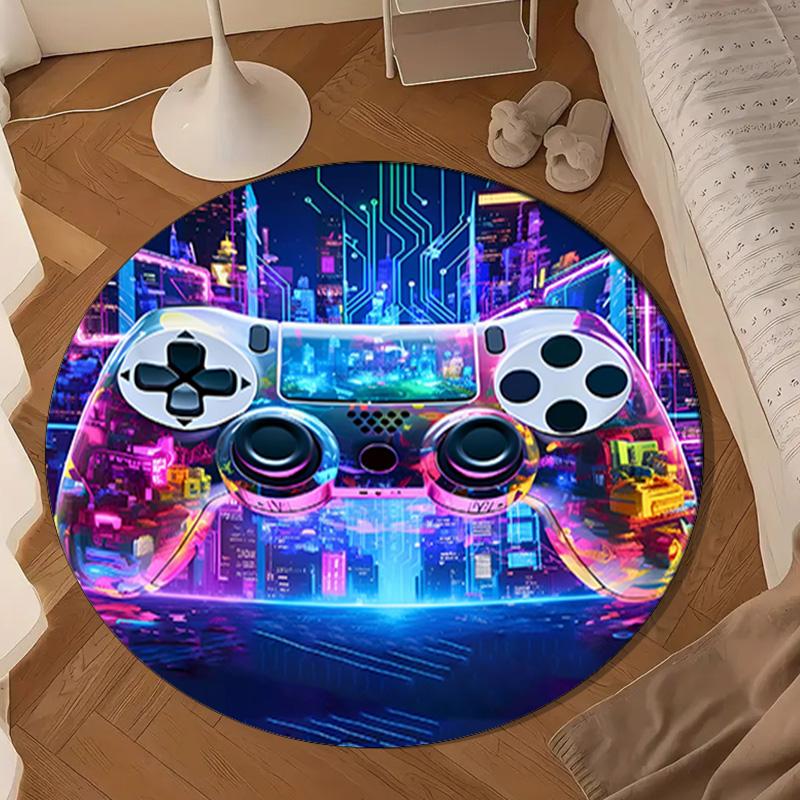 Electric Gaming control Round Rug for Livingroom,Bedroom, Palyroom, Chair Rug, Area rug, Circle Carpet, Large Size Fan Christmas gift