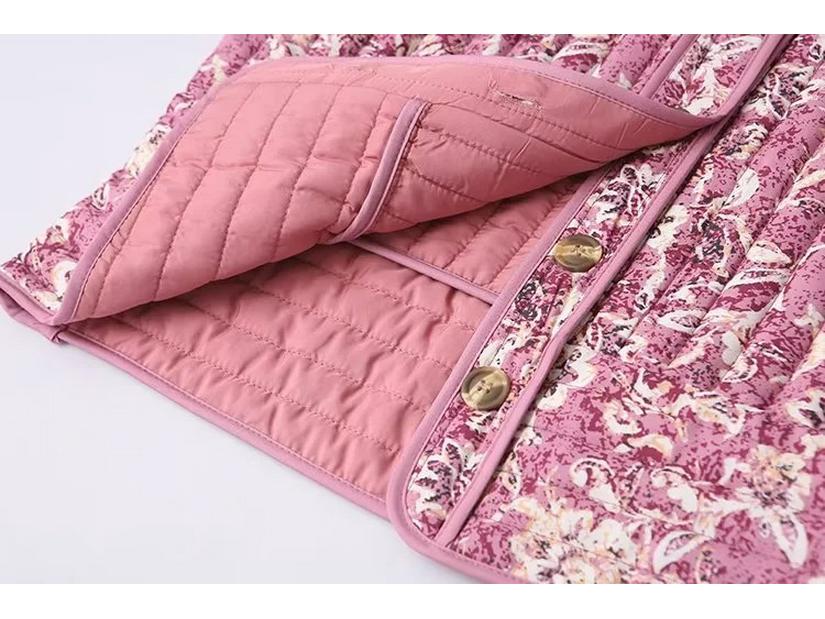 European & American Women's Floral Cotton Cardigan Jacket with Round Neck