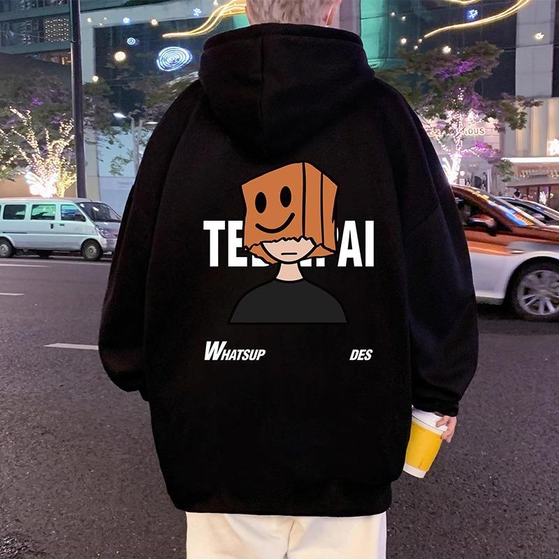 Men s Casual Hong Kong Style Cartoon Hoodie, Autumn/Winter 2025 Collection - Trendy Loose-Fit Long Sleeve Sweatshirt XL