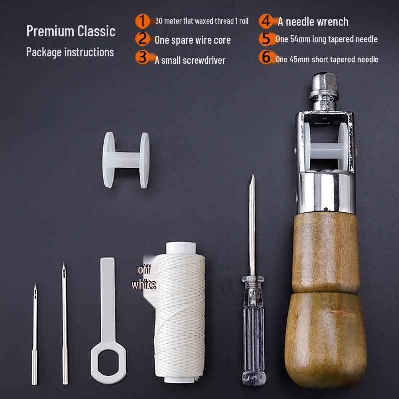 Leather Hand Sewing Awl Tool Set with Needle and Thimble - Model A