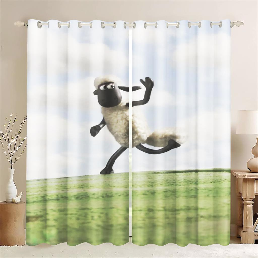 Cartoon Sheep Curtain Home Cute Printing Polyester Curtains Living Room Bedroom Heat Sun Protection Perfect For Sitting