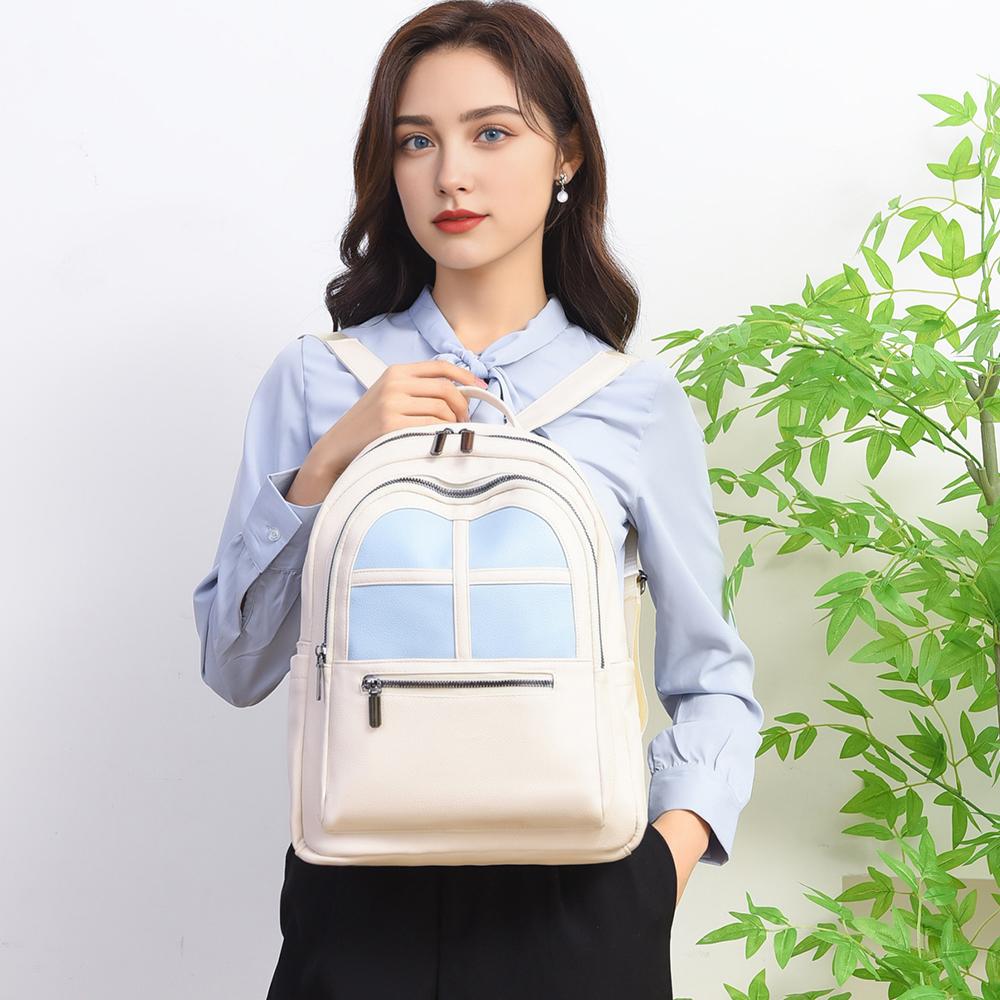 Women's Color Contrast Backpack Large Capacity Student Schoolbag Outdoor Backpack