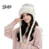 Travel Essential Headgear Women Trapper Hat, Wool Blend Knitted Hat with Ear Flaps, Fuzzy Cold Weather Headwear Trim, Warm Winter Knit for Hiking