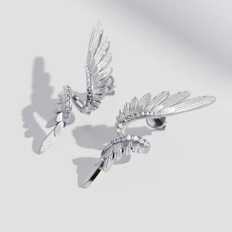 Simple Alloy Long Wing Stud Temperament Feather Earrings Silver Wings Shape Elf Ear Cuff Earrings Jewelry Accessories Gifts