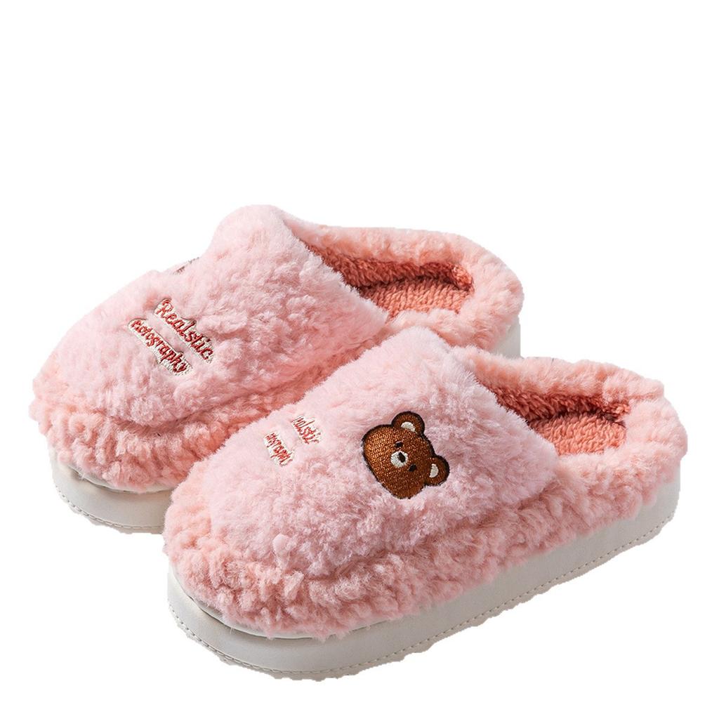 Winter home cotton slippers 2025 new indoor home cartoon bear plush thermal cotton mop