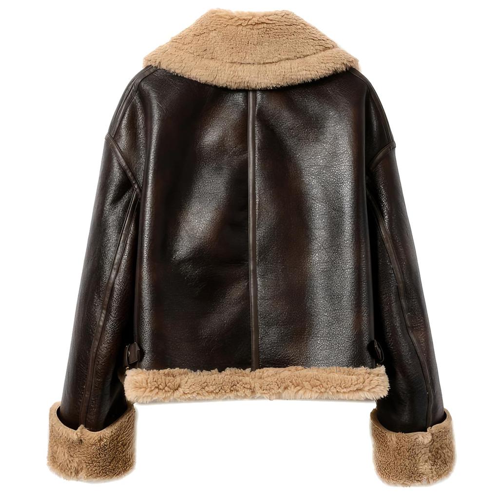 Women's Length Down Padded Leather Jacket Long Quilted Jacket With Removable Fur-Collar
