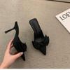 2024 Women Slippers Stiletto Sexy High Heels Bowknot Slippers Flip Flops Pointed Toe Slides Party Shoes Woman G308