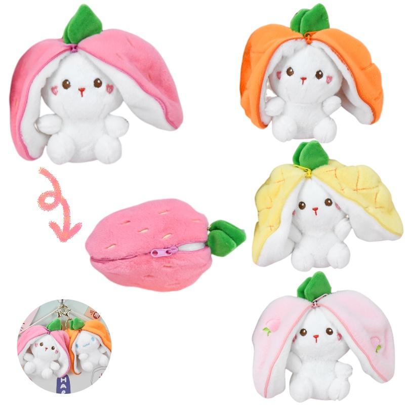 Schattig Aardbeien Konijn Pluche Speelgoed Sleutelhanger Fruit Transformatie Pop Tas Hanger