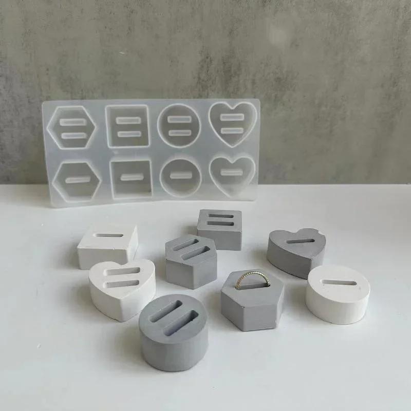 8 Hole Ring Stand Crystal Epoxy Resin Mold Round Hexagonal Love Ring Stand Mirror Silicone Mold DIY Ring Display Stand Mold