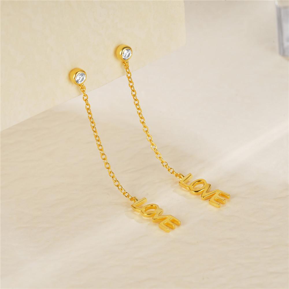 Fashion Jewelry 925 Sterling Silver Earrings Bowknot LOVE Drop Diamond Opal Long Tassel Chain Gold Plated Stud Earrings Women