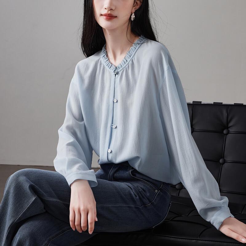 SOFSIL Women s French Lace Pleated Long Sleeve Shirt M