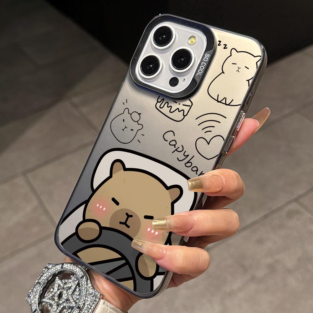 

Lovely Cartoon Capybara Phone Case for Xiaomi Redmi 15C 14C 13C 12C 10 Note 15 14 13 12 Pro Plus 4G 5G Silver Hard Cover Redmi Note 15 4G