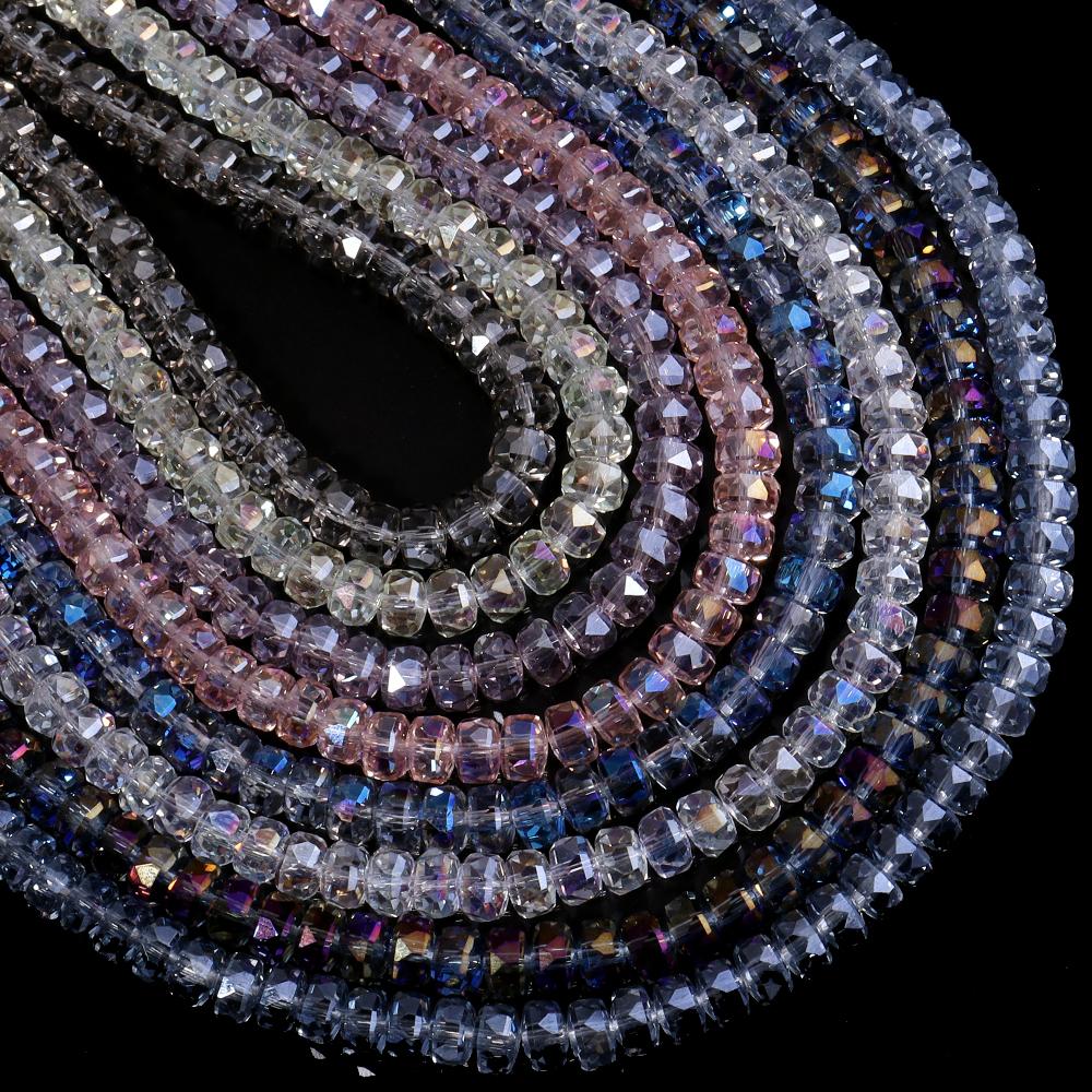 1 Strand 5x8mm Electroplated Glass Beads Transparent Colorful Wheel Shaped Loose Spaced Beads For DIY Bracelet Necklace Supplies