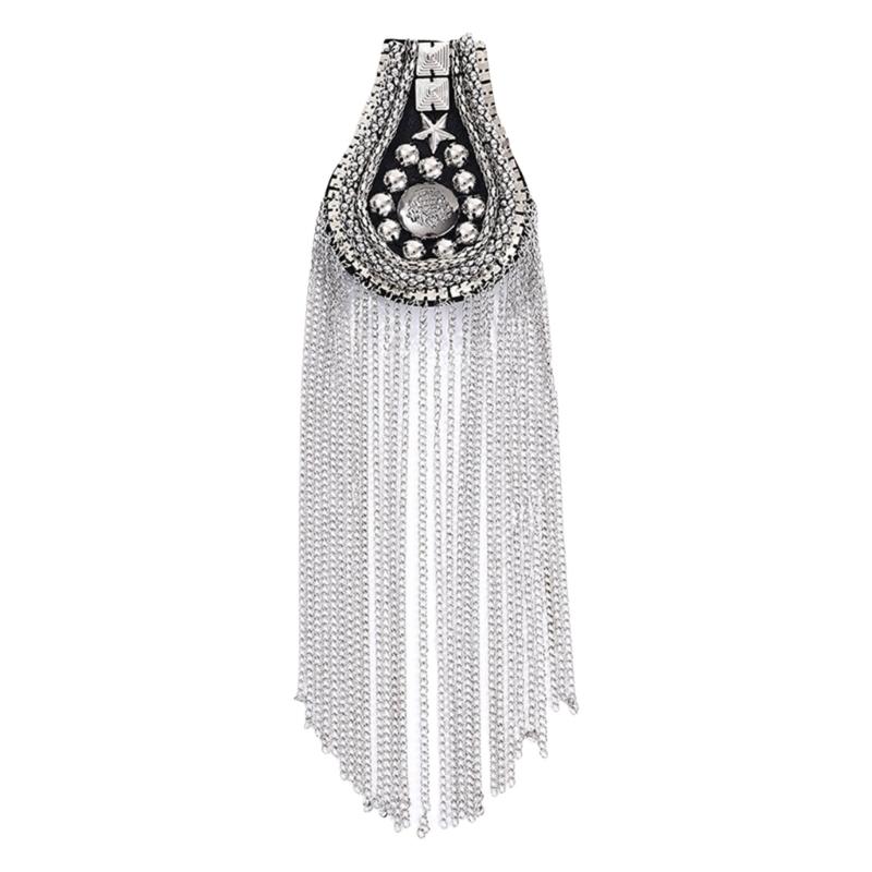 

Stylish Rhinestones Shoulder Epaulette Metal Chain Tassels Easy Wear Pin Epaulets Shoulder Badge for Outfit and Jackets