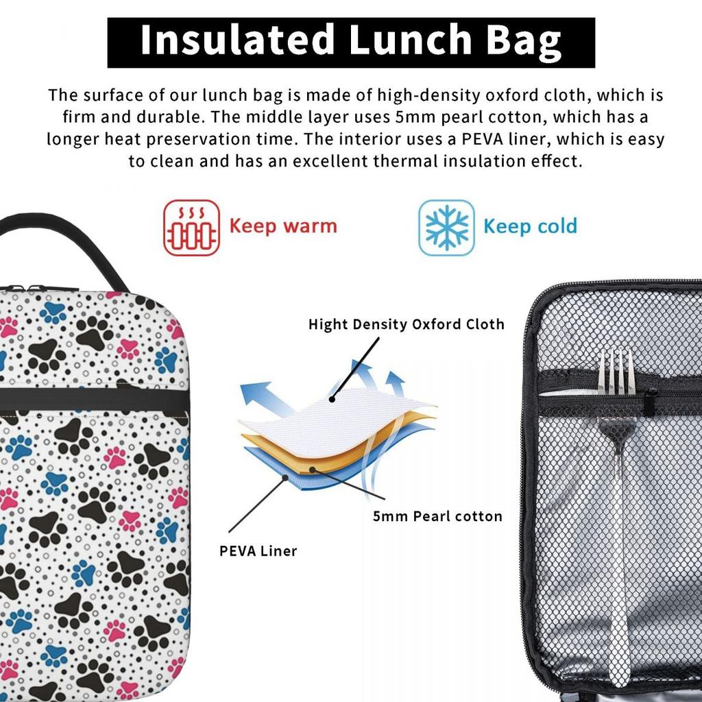 Cute Dog Paw Pattern Insulated Lunch Bag for Women Office Cooler Thermal Food Box Tote Portable Lunch Boxes Container