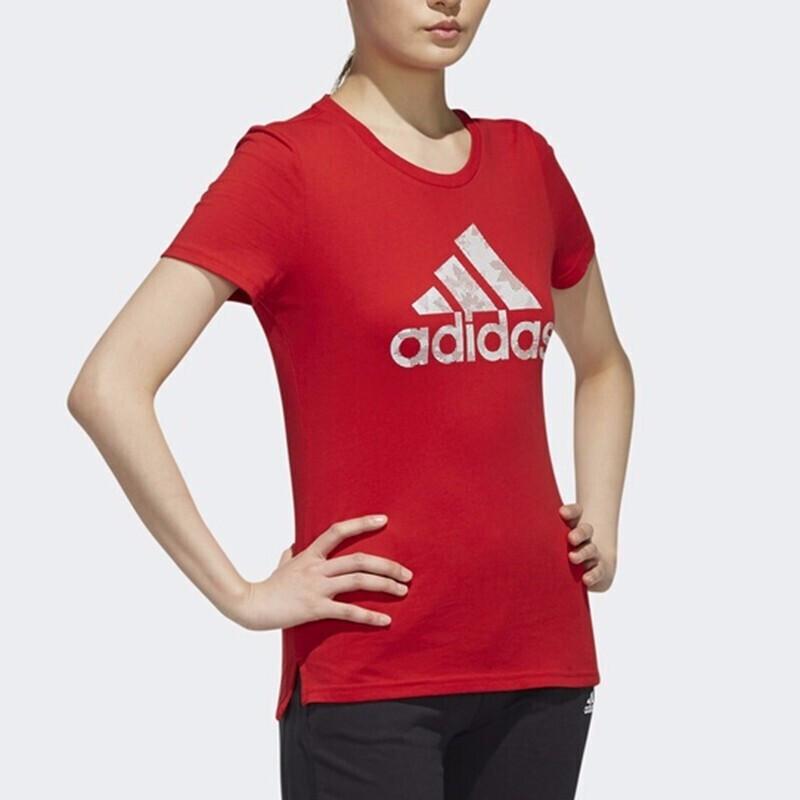 Adidas Round Neck Casual Logo Short Sleeve T-Shirt Women T-Shirts Red EH3876