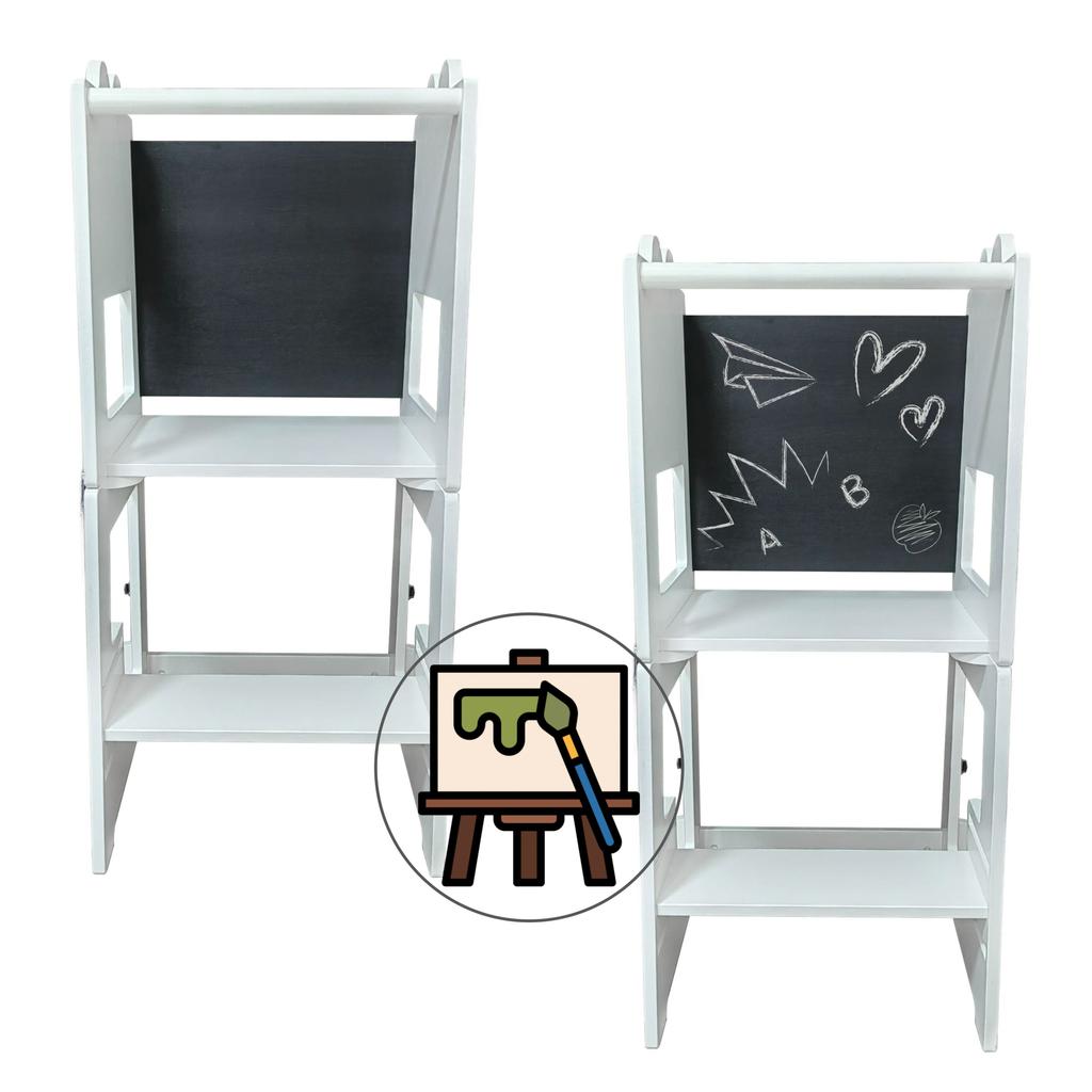Kitchen Helper Foldable Aid Easel Toddler Step Stool for Kids Step-Up Standing Tower Learning Stool Hare White