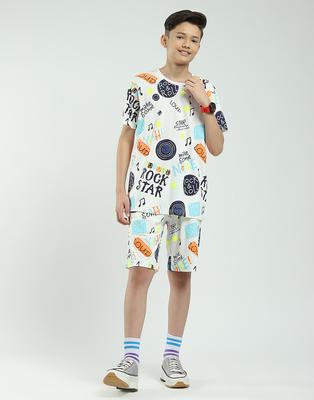 Boys Regular Fit Printed Half Sleeve Bermuda Set