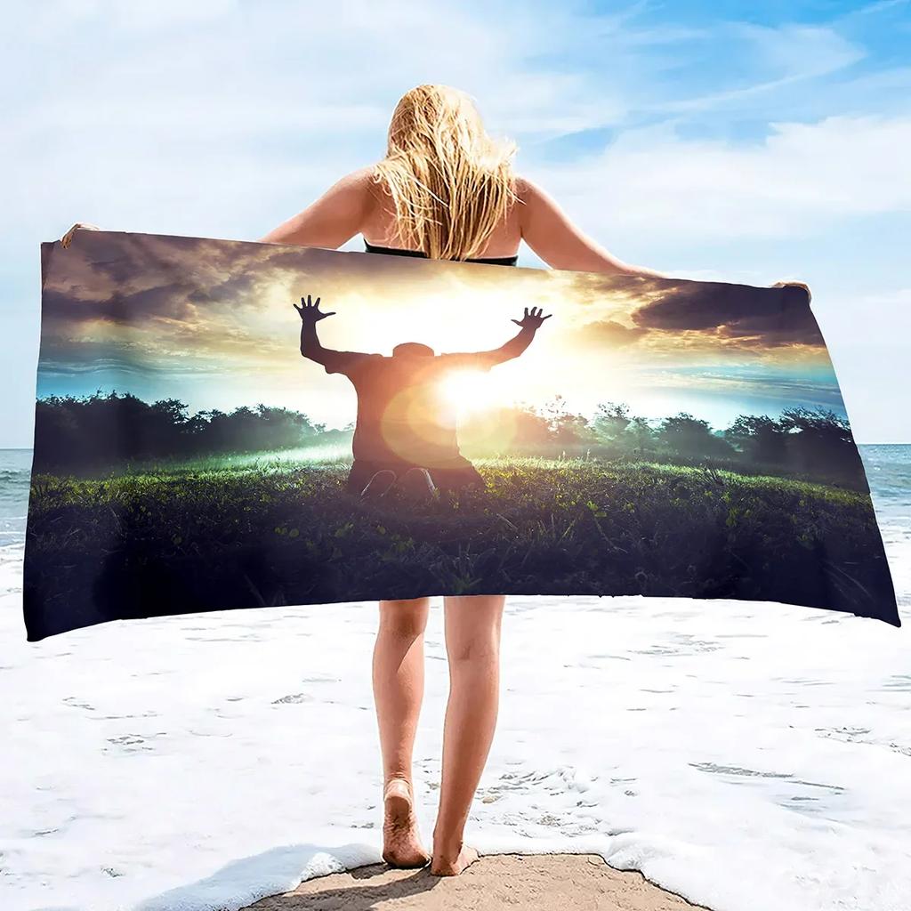 Pray to god Microfiber Lightweight Thin Beach Towels,Compact Sand Free Swim Pool Blanket for Outdoor Traveling on Vacation