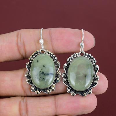 Moss Prehnite Earring Natural Gemstone Jewelry Handmade Earring 925 Sterling Silver Earring Birthstone Jewelry Women Earrings Gifts For Wife