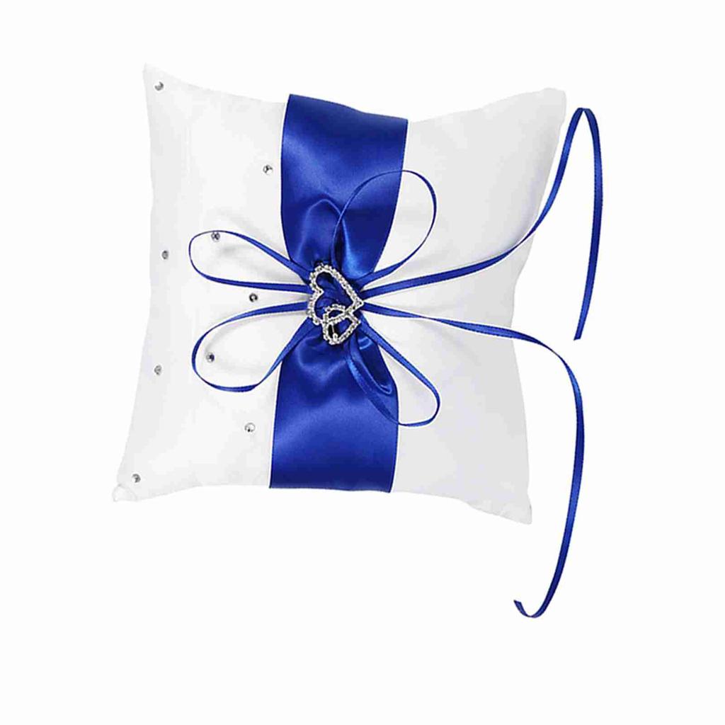 4 Colors Wedding Ring Bearer Holder Pillow Cushion With Bowknot Stain Double Hearts Diamonds