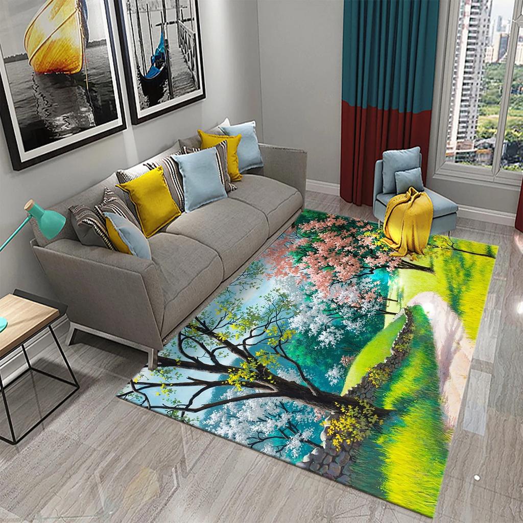 3D Garten Thema Teppich Bunte Blumen und Pflanzen Teppich für Schlafzimmer Bodenmatte Fußmatte Badezimmer Rutschfeste Matte Teppich Heimdeko