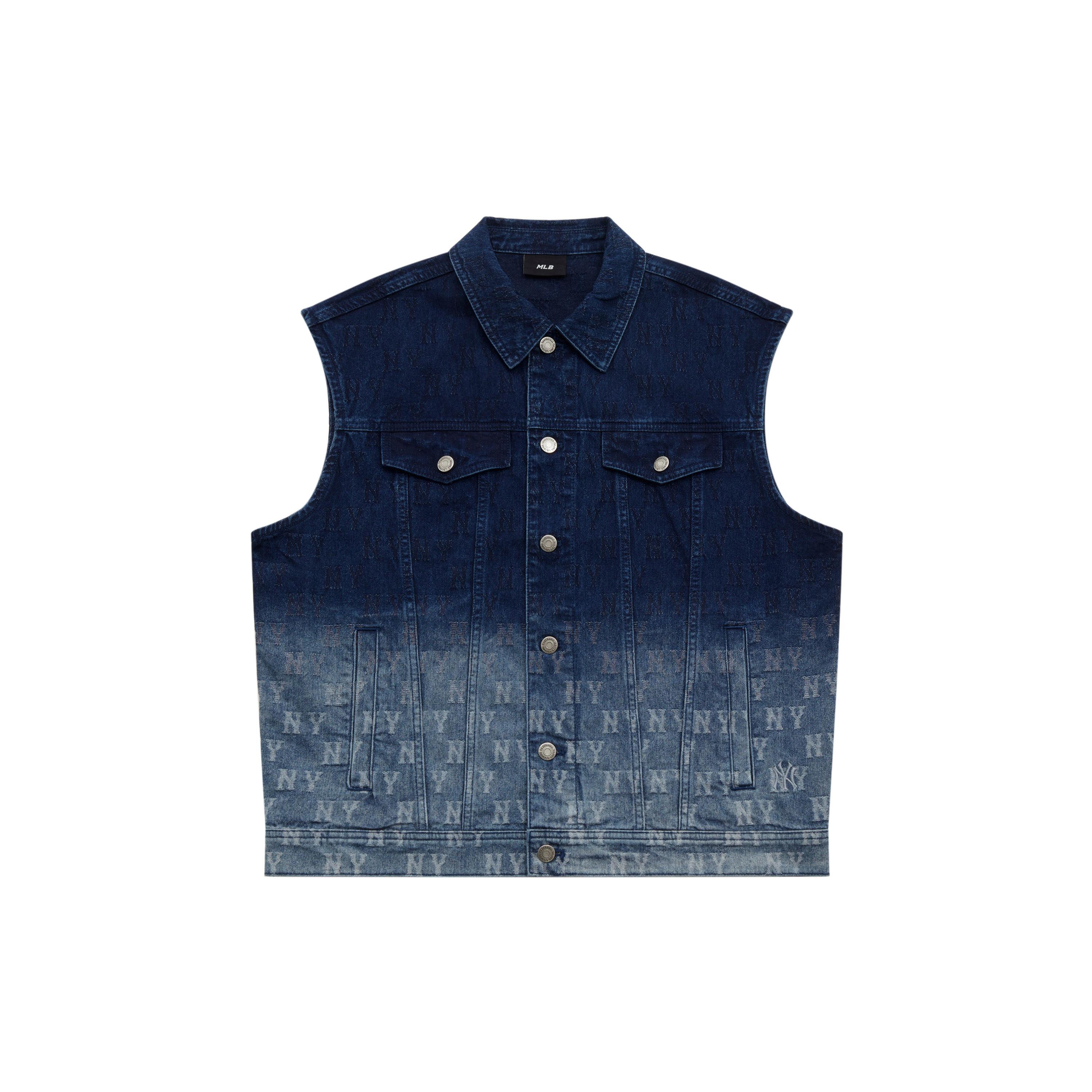 MLB MONOGRAM SS25 Denim Vest Unisex Dark Navy Blue 3AVTM0151-50NYD L