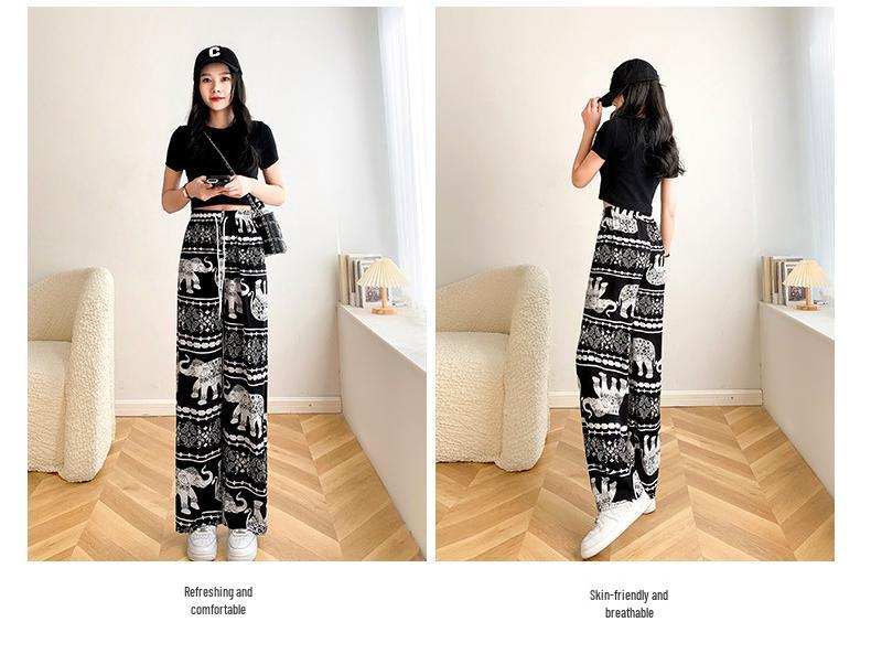 2025 Thai Yoga Pants: Elephant Print, High Waist, Wide Leg, Floor-Length, Summer Style, Hot Selling in Southeast Asia