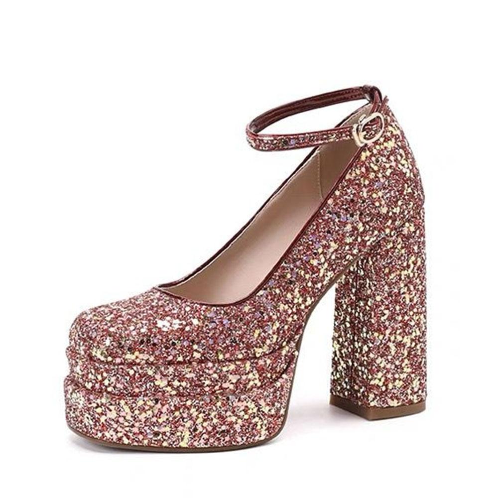 

Женские сексуальные туфли на высоком каблуке, туфли-лодочки на платформе, квадратный нос, массивный блочный каблук, туфли для вечеринок со стразами, большой размер 42 39