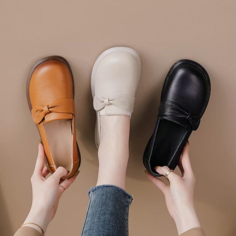 Genuine Leather Shoes Women Flat Casual Shoes Soft Cow Leather Brand Ladies Shoes Black Beige Plus Size 41