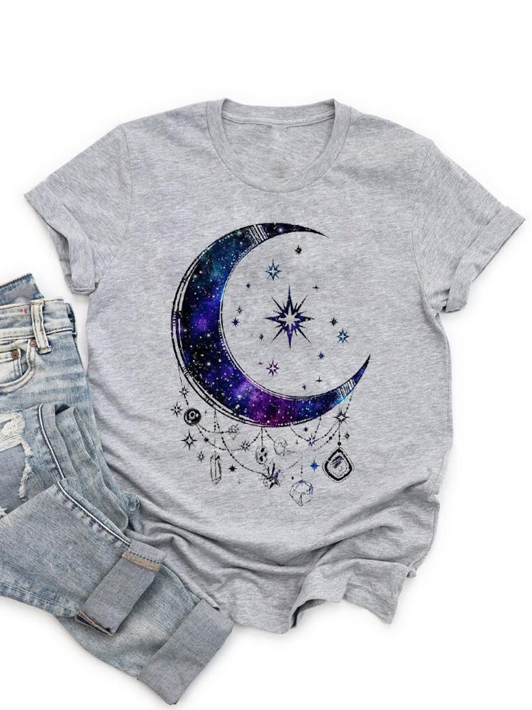 Short Sleeve Moon Vintage Lovely Style Fashion Summer Women Print T Shirt Female Casual Top Tshirts Cartoon Graphic Tee T-Shirt