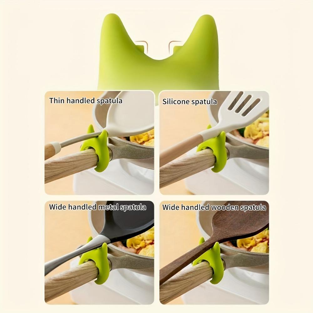3pcs Silicone Kitchen Utensil Set - Spill-Proof Spoon & Pot Lid Holder, Multi-Functional Spatula Rack for Home & Restaurant Use