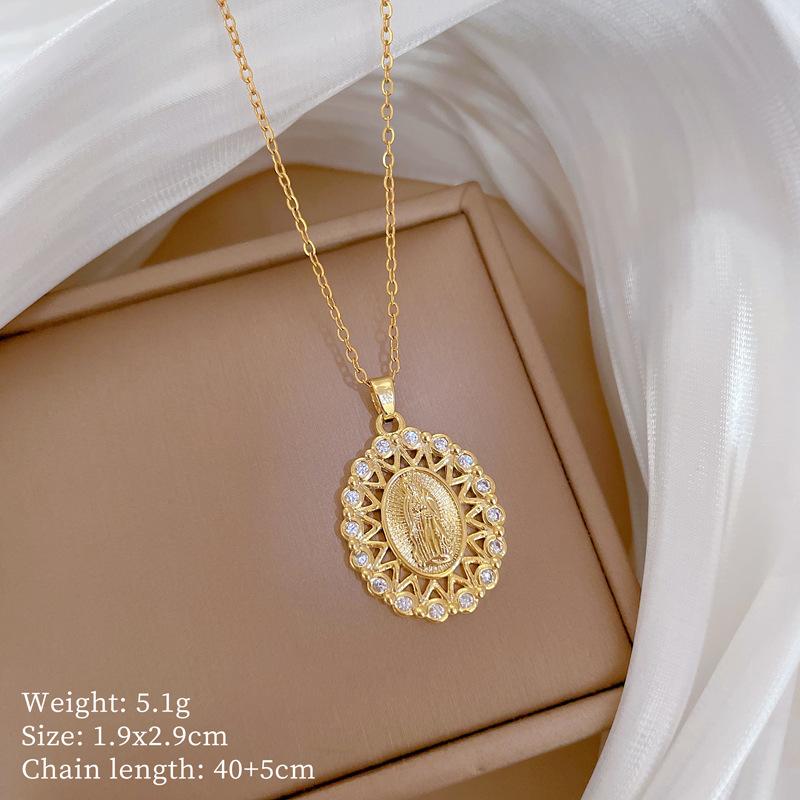 Portrait Copper Micro-Inlaid Necklace Combination Female Real Gold Electroplated Exquisite Collarbone Chain
