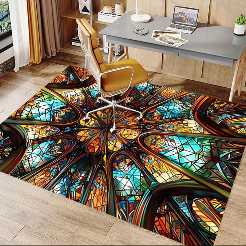 1PC Stained Glass Kaleidoscope Extra Large Non Slip Floor carpet, Office, family, bedroom Large Area Rug Indoor Rugs, Vibrant Colors