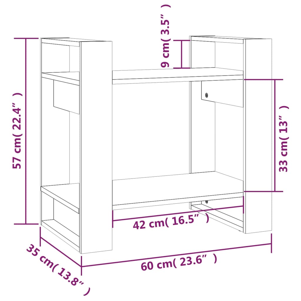 Bookshelf Room Divider 60 x 35 x 57 cm Solid Pine Wood