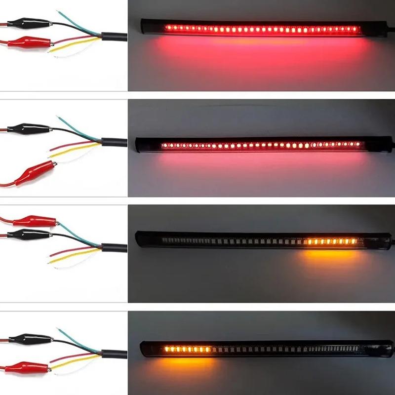 2Pcs Flexible 48LED Motorcycle LED Tail Light Bar Strips Red Rear Brake Stop Tail Lihgt Amber Turn Signal Lamp Taillight 12V
