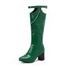 FOREADA Women Knee High Boots Round Toe Chunky High Heels Chain Buckle Zipper Long Boots Ladies Fashion Shoes Autumn Winter 46