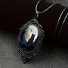 Black Cat Pattern Oval Glass Alloy Pendant Necklace in Moonlit Night