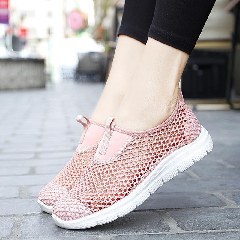 Shoes Women's Walking Shoes Lightweight Mesh Hollow Breathable Women's Shallow Mouth Casual Mother Shoes Single Mesh Shoes Summer