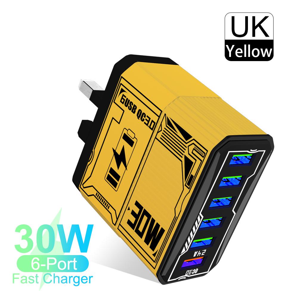 30W 6-Port USB QC3.0 Fast Charger Adapter - EU, US, UK, AU Plug