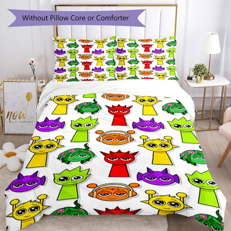 3pcs Sprunki Bedding Set Duvet Cover Closure Includes 1 Duvet Cover & 2 Pillowcases, Soft and Comfortable for All Seasons.