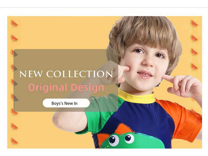 Boys' 2025 Dinosaur Print Swimsuit Set - Short-Sleeve Three-Piece Swimwear