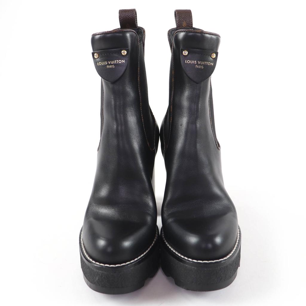Great LOUIS VUITTON short boots Monogram leather black leather Women 35 Used