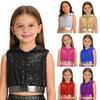 Kids Hip-Hop Jazz Dance Crop Top: Sleeveless Backless Hooded Style with Front Zipper & Sparkling Sequins for Stage Performance